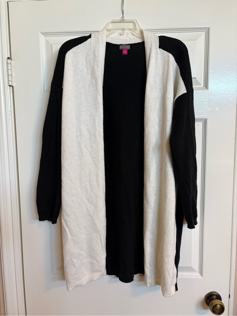 Vince Camuto Black and White Open-Front Colorblock Cardigan S